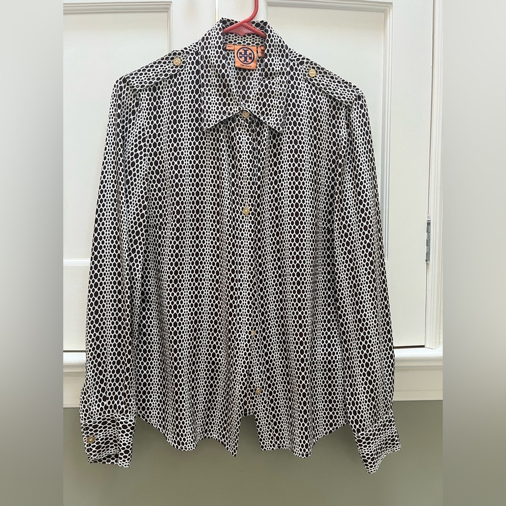 Tory Burch brown and cream colored print blouse